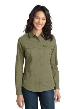 Ladies Stain-Release Roll Sleeve Twill Shirt