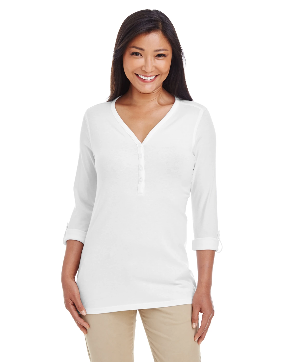 Ladies' Perfect Fit™ Y-Placket Convertible Sleeve Knit Top 6 Ladies' Perfect Fit™ Y-Placket Convertible Sleeve Knit Top - Image 4