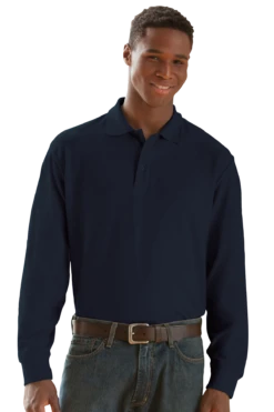 Unisex Long Sleeve Soft-Blend Double-Tuck Pique Polo