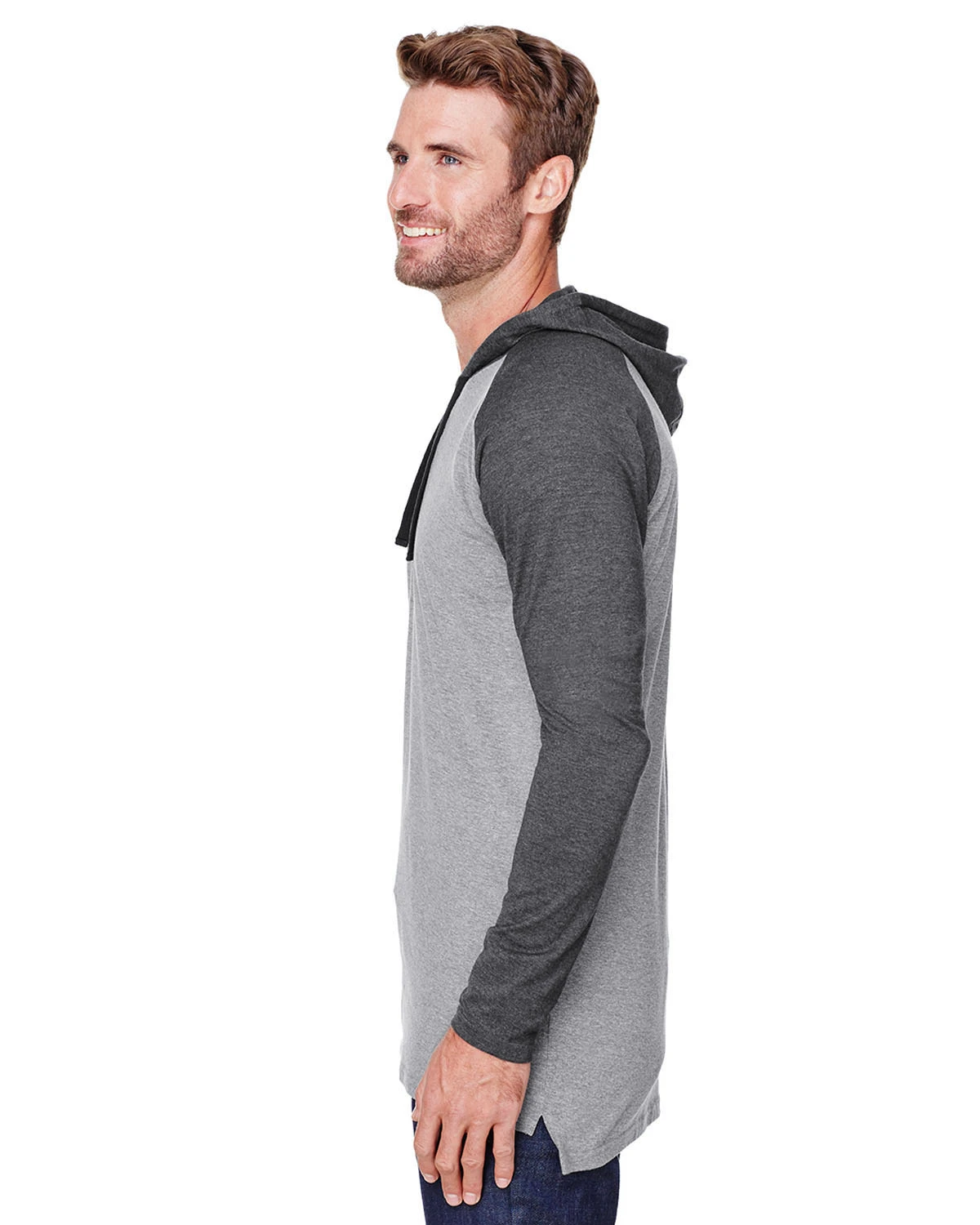 Men's Hooded Raglan Long Sleeve Fine Jersey T-Shirt 4 Men's Hooded Raglan Long Sleeve Fine Jersey T-Shirt - Image 2