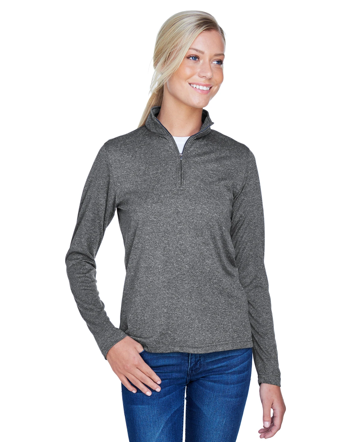 Ladies' Cool & Dry Heathered Performance Quarter-Zip 7 Ladies' Cool & Dry Heathered Performance Quarter-Zip - Image 5