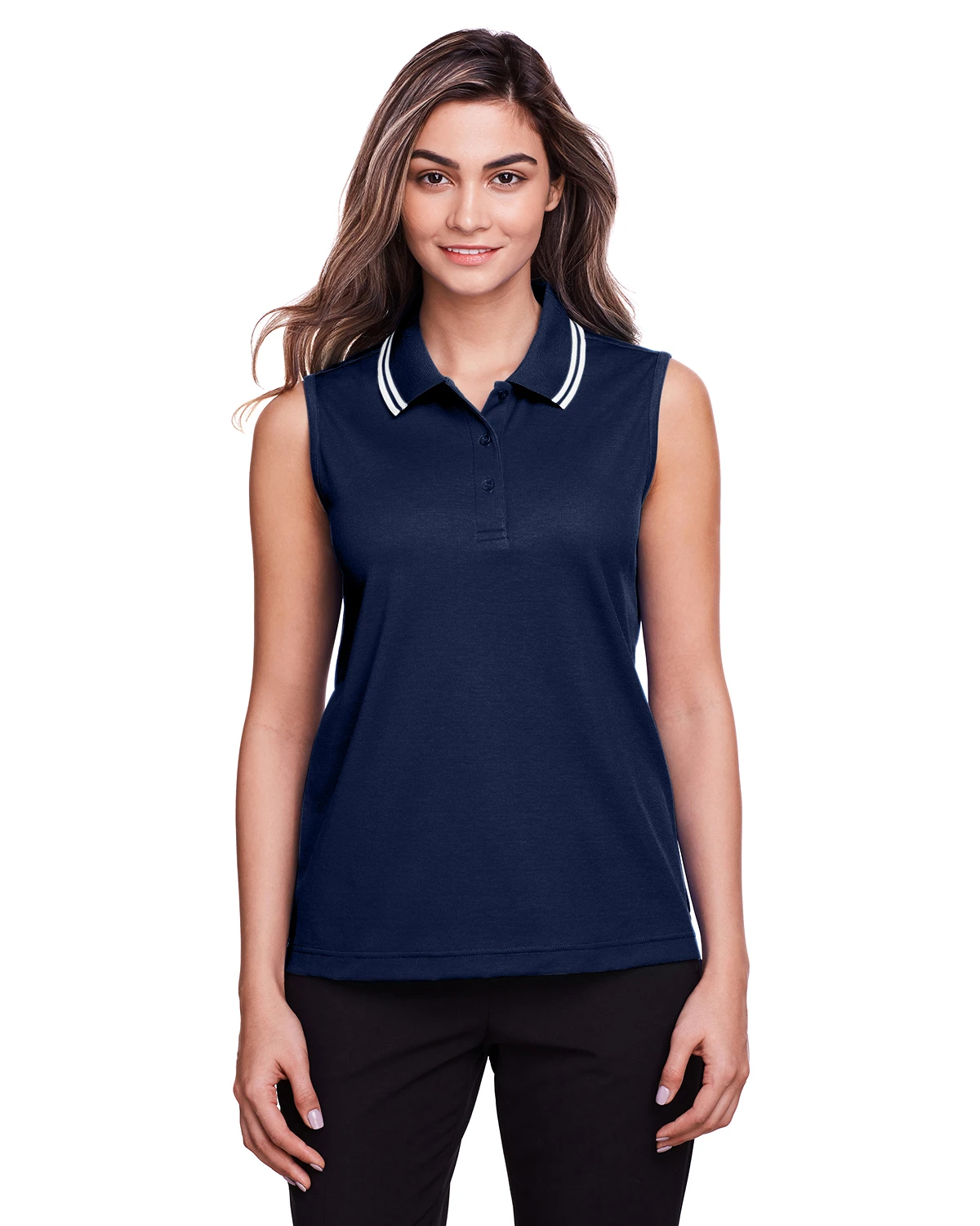 Ladies' CrownLux Performance™ Plaited Tipped Sleeveless Polo 8 Ladies' CrownLux Performance™ Plaited Tipped Sleeveless Polo - Image 6