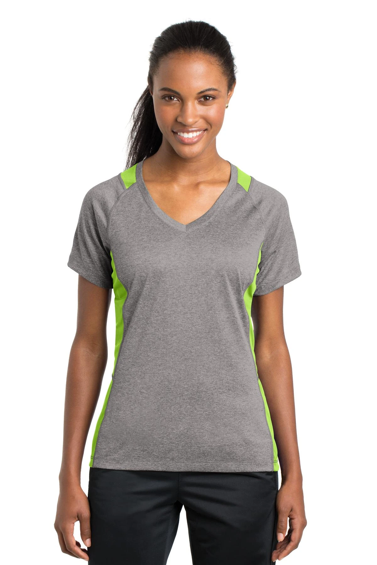 Ladies Heather Colorblock Contender V-Neck Tee 12 Ladies Heather Colorblock Contender V-Neck Tee - Image 10