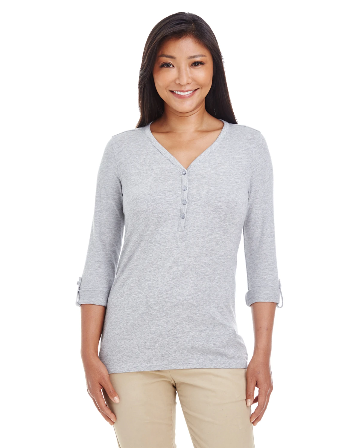 Ladies' Perfect Fit™ Y-Placket Convertible Sleeve Knit Top 7 Ladies' Perfect Fit™ Y-Placket Convertible Sleeve Knit Top - Image 5