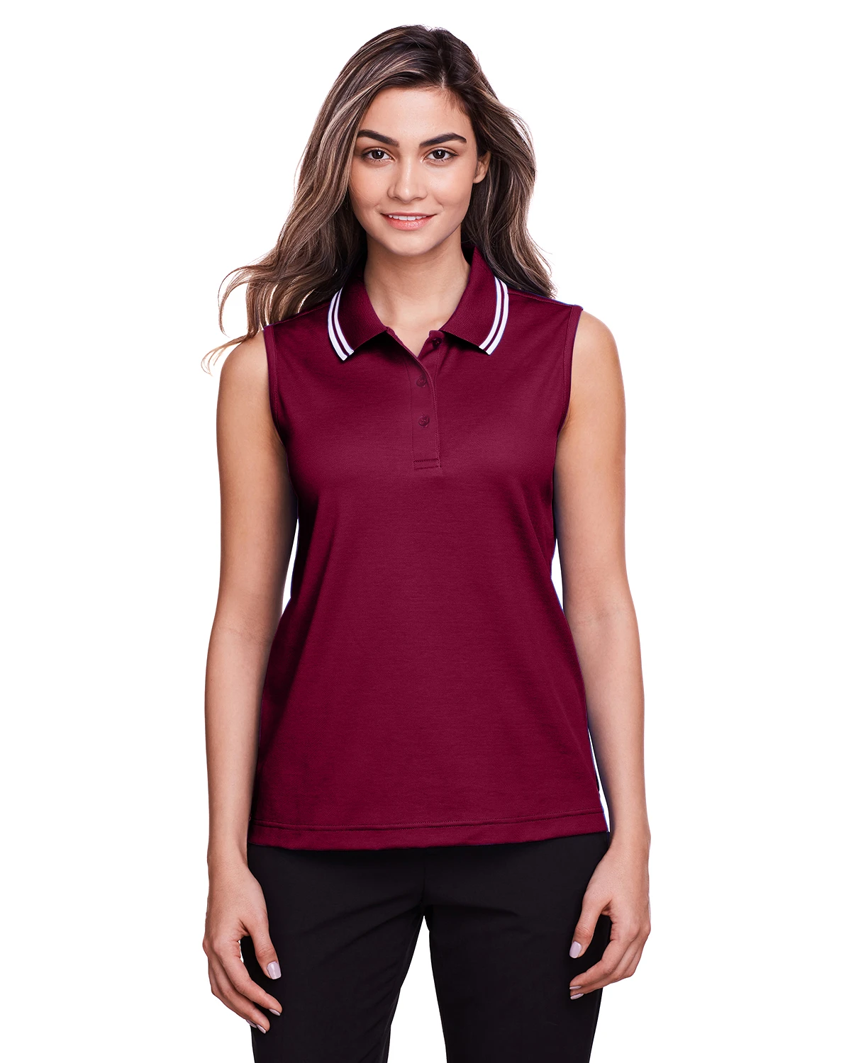 Ladies' CrownLux Performance™ Plaited Tipped Sleeveless Polo 7 Ladies' CrownLux Performance™ Plaited Tipped Sleeveless Polo - Image 5
