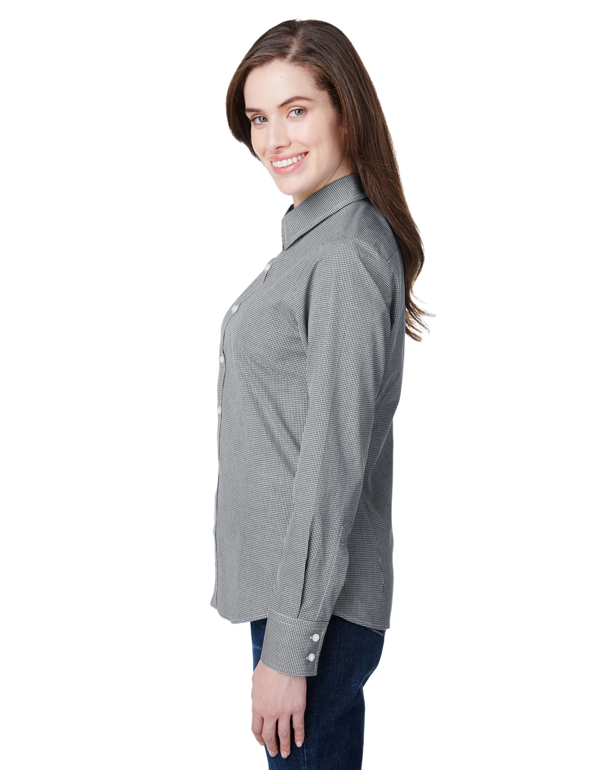 Ladies' Microcheck Gingham Long-Sleeve Cotton Shirt 4 Ladies' Microcheck Gingham Long-Sleeve Cotton Shirt - Image 2