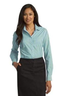 Ladies Long Sleeve Gingham Easy Care Shirt -Jiffyshirts Sales Store d49106446ef9ab