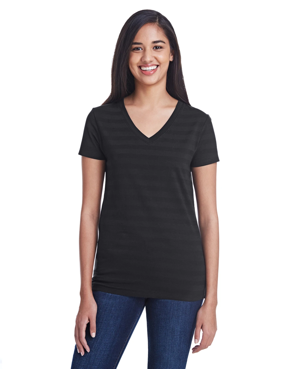 Ladies' Invisible Stripe V-Neck T-Shirt 7 Ladies' Invisible Stripe V-Neck T-Shirt - Image 5