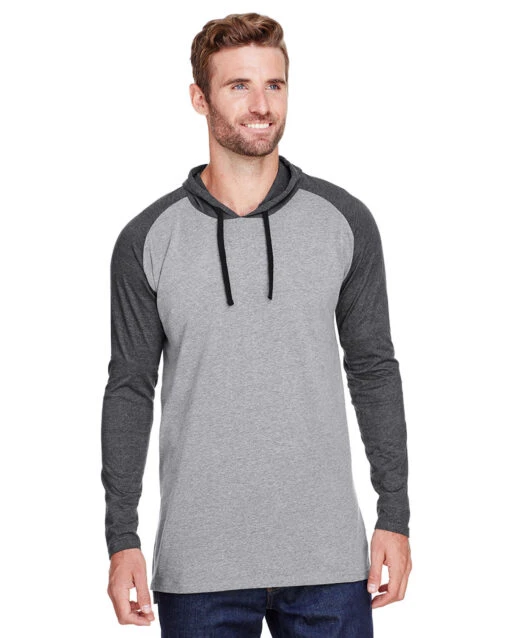 Men's Hooded Raglan Long Sleeve Fine Jersey T-Shirt -Jiffyshirts Sales Store da42ce7a2716bb