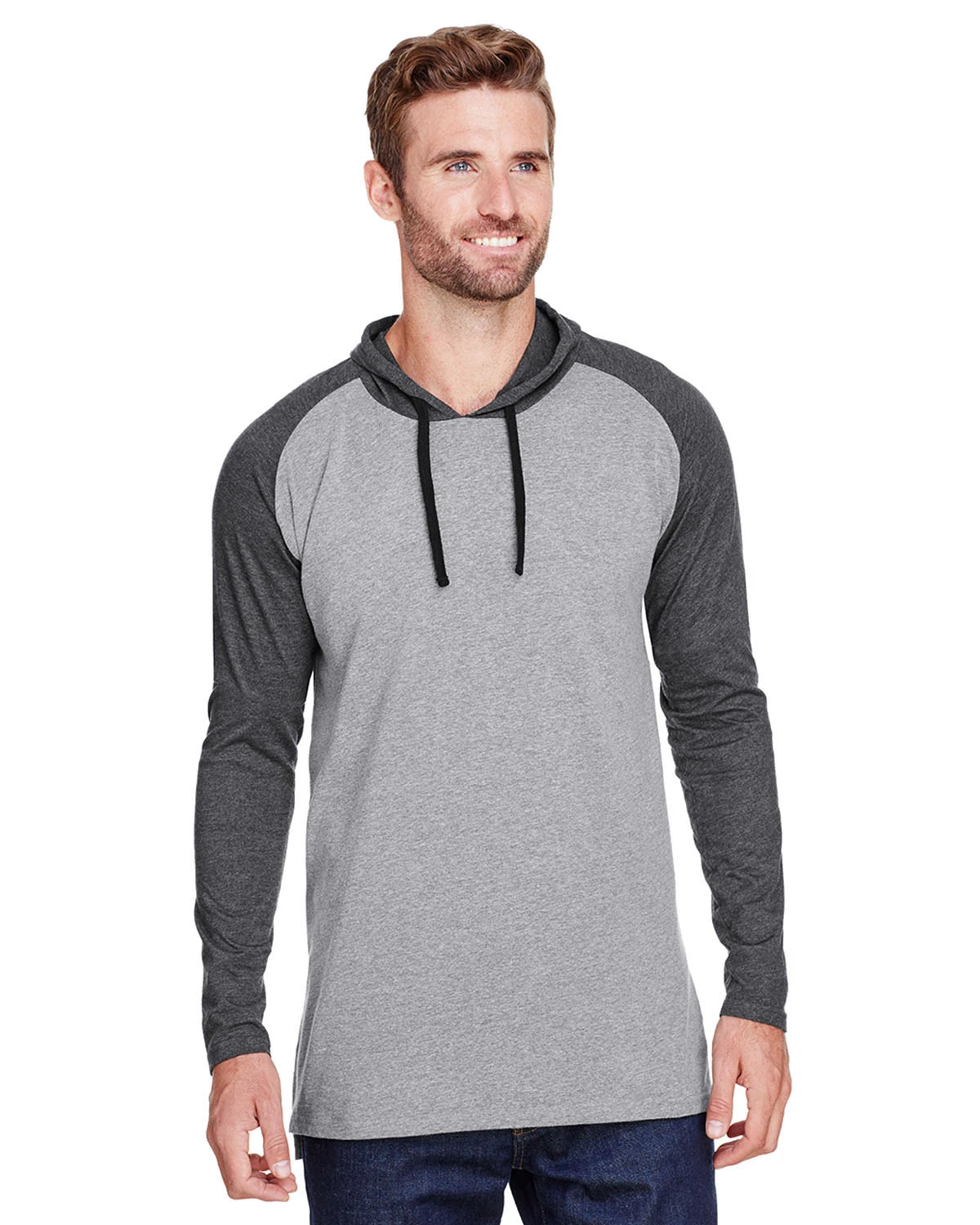 Men's Hooded Raglan Long Sleeve Fine Jersey T-Shirt 3 Men's Hooded Raglan Long Sleeve Fine Jersey T-Shirt