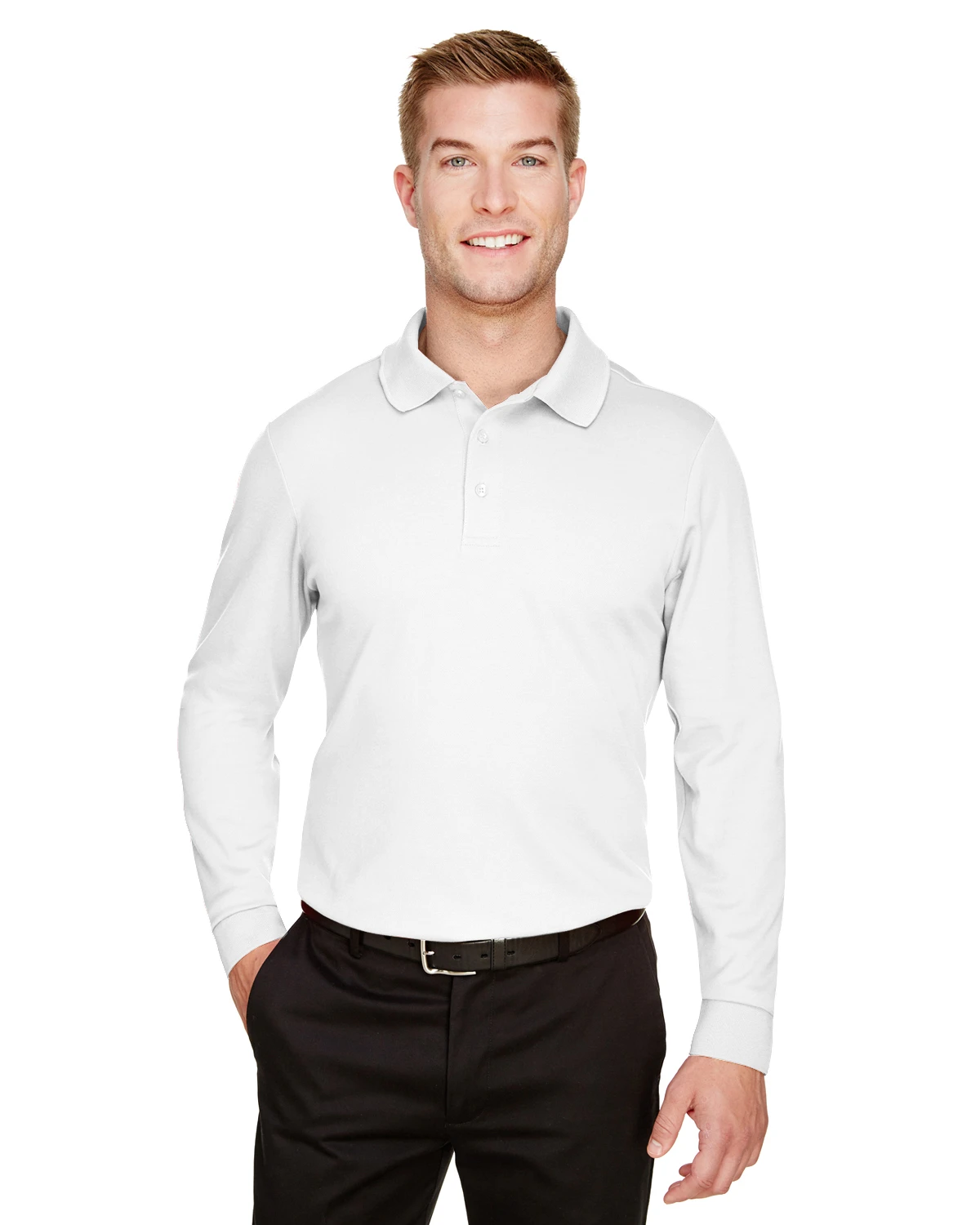 CrownLux Performance™ Men's Plaited Long Sleeve Polo 6 CrownLux Performance™ Men's Plaited Long Sleeve Polo - Image 4