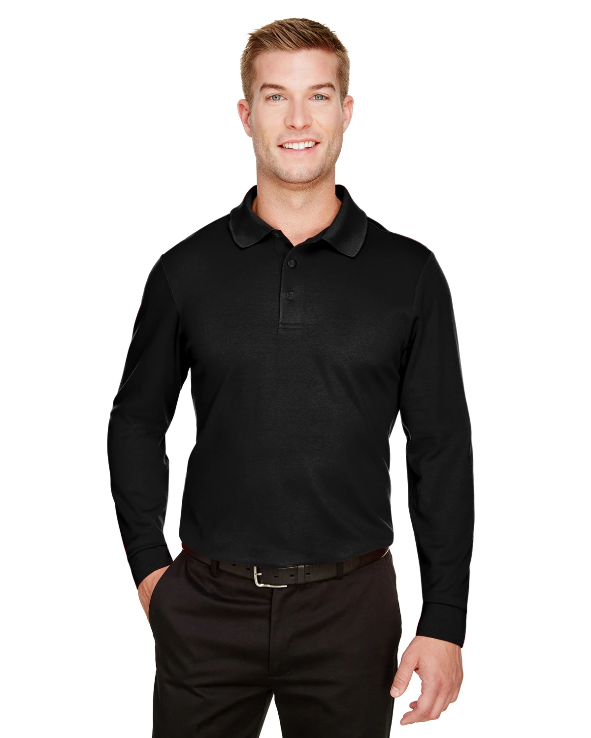 CrownLux Performance™ Men's Tall Plaited Long Sleeve Polo 7 CrownLux Performance™ Men's Tall Plaited Long Sleeve Polo - Image 5