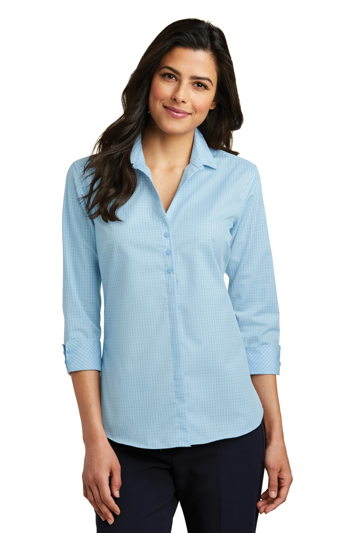 Ladies 3/4-Sleeve Micro Tattersall Easy Care Shirt 7 Ladies 3/4-Sleeve Micro Tattersall Easy Care Shirt - Image 5