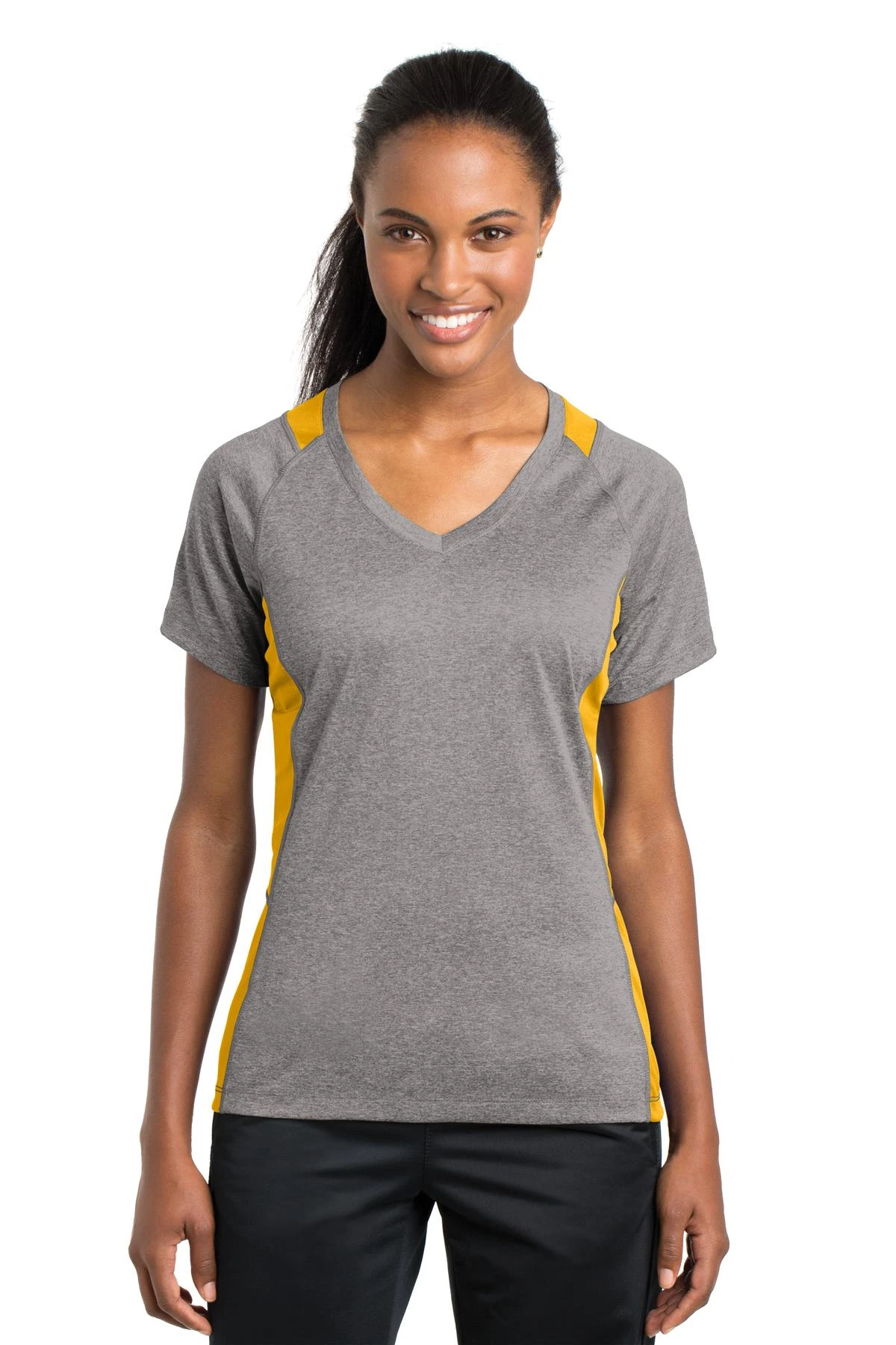 Ladies Heather Colorblock Contender V-Neck Tee 9 Ladies Heather Colorblock Contender V-Neck Tee - Image 7