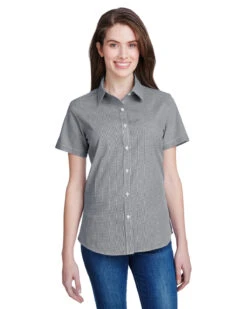 Ladies' Microcheck Gingham Short-Sleeve Cotton Shirt