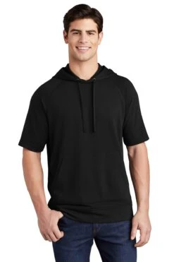 PosiCharge Tri-Blend Wicking Fleece Short Sleeve Hooded Pullover