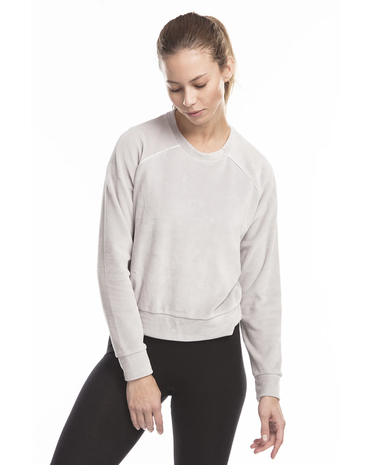 Ladies' Velour Long Sleeve Crop T-Shirt 4 Ladies' Velour Long Sleeve Crop T-Shirt - Image 2